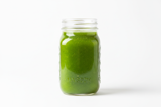 can you create a picture for my website. Im advertising a green juice in a mason jar with a white background